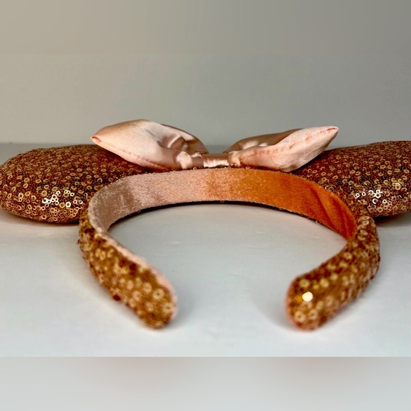 Disney Ears Rose Gold Minnie Mouse Ears Headband Sequin and Satin Bow - Picture 3 of 6